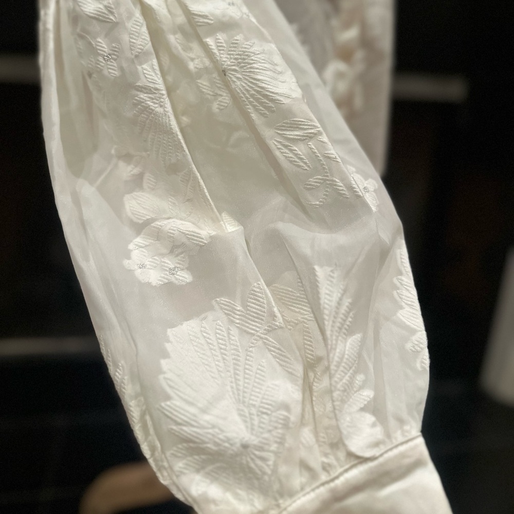 Dream By Sister Jane White Sheer Floral Blouse with Bell Sleeves - Picture 5 of 14